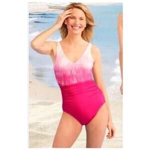 NEW Miraclesuit Talbots 24W Blockbuster Pink Dip Dye 1 Piece Slimming Swimsuit